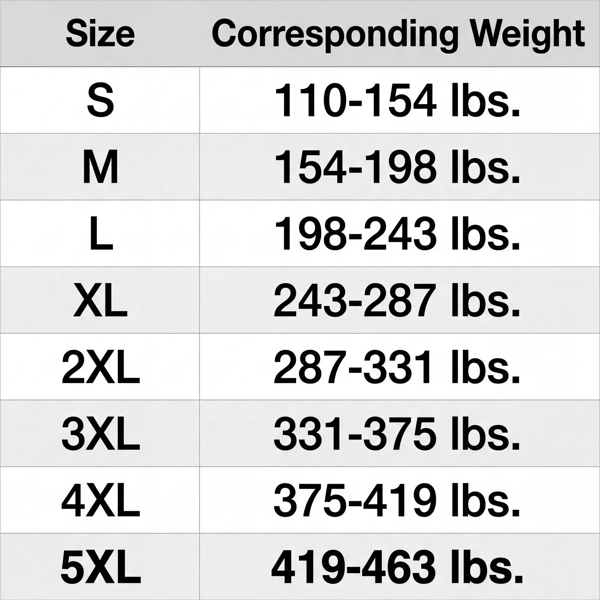 NorthPower Size Chart